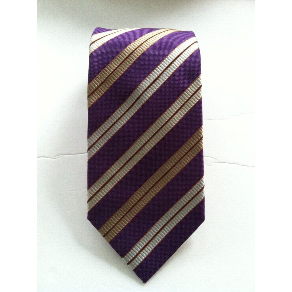 HUGH PARSONS MENS NEW PURPLE STRIPED 100%SILK CLASSIC NECK TIE WIDTH: 3 5/8"